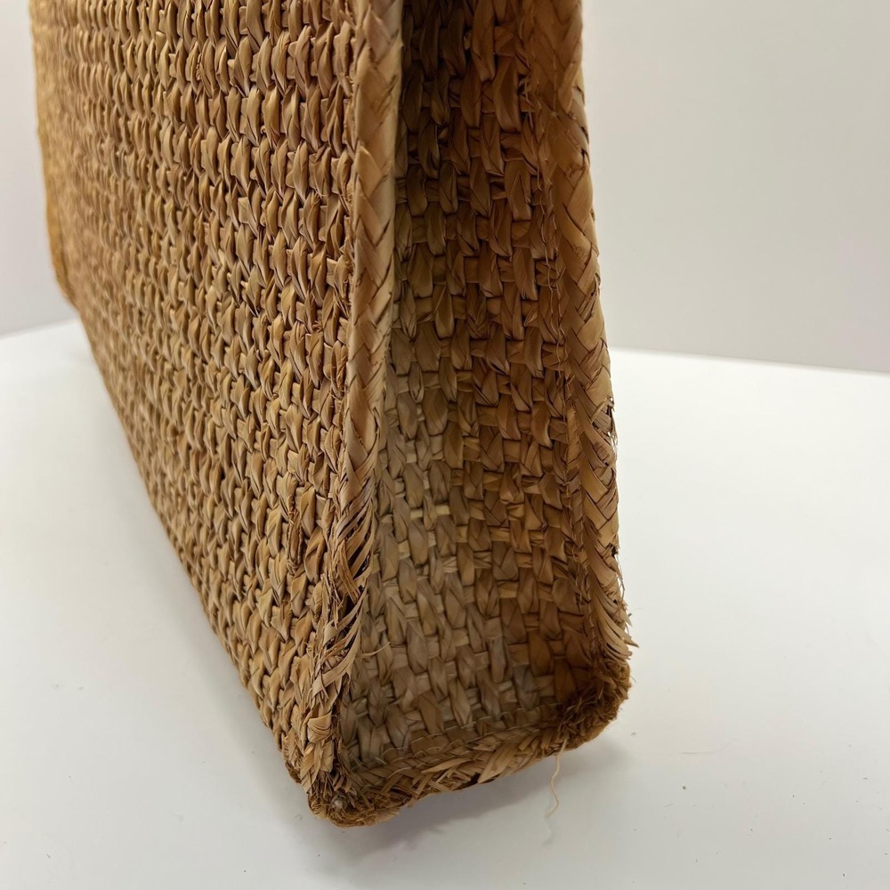 Vintage Woven Straw Tote Bag Floral 3D Raffia Embroidery Boho Beach Large Tan - Picture 8 of 16